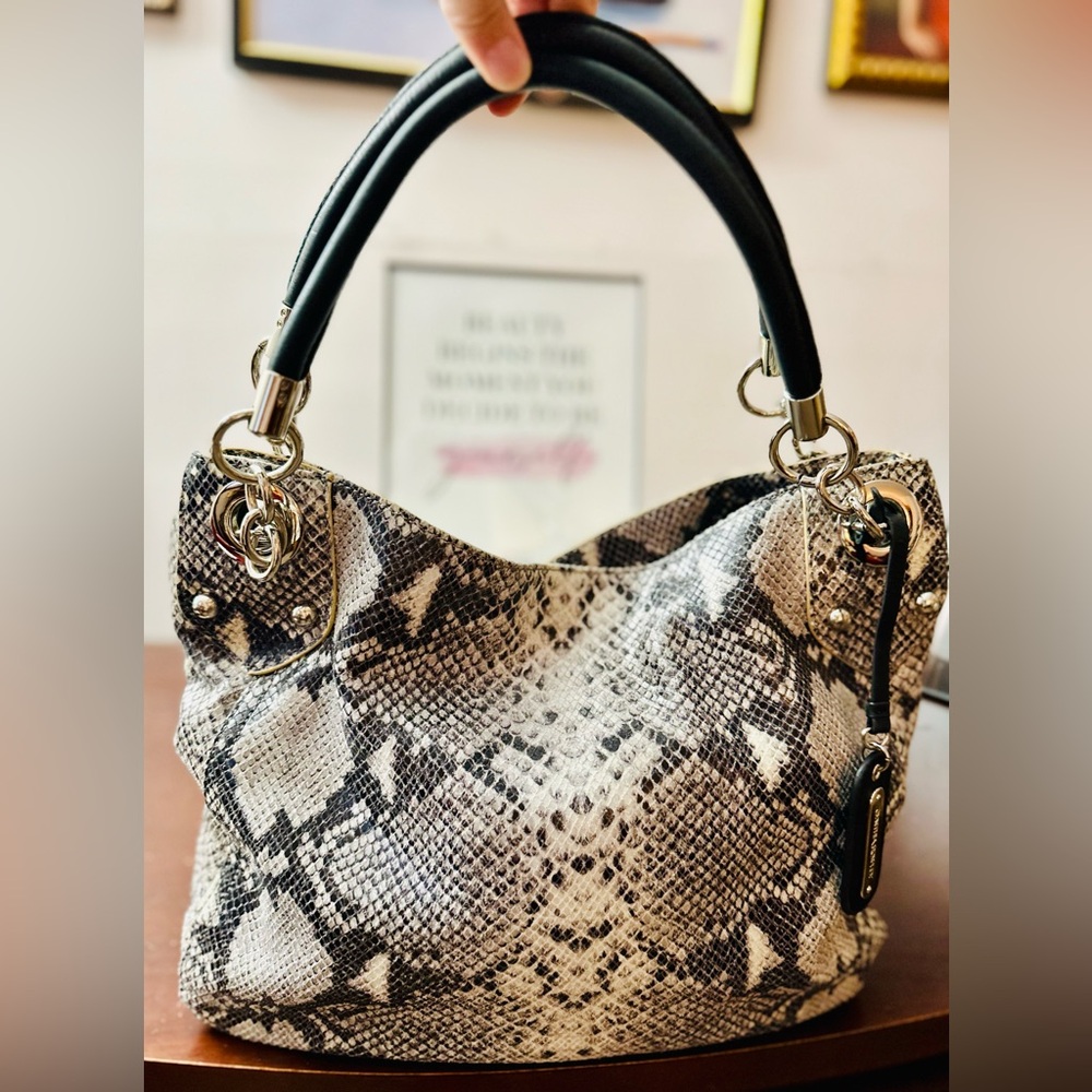 Cynthia Rowley Genuine Leather Snake Print Shoulder Bag, Silver Hardware